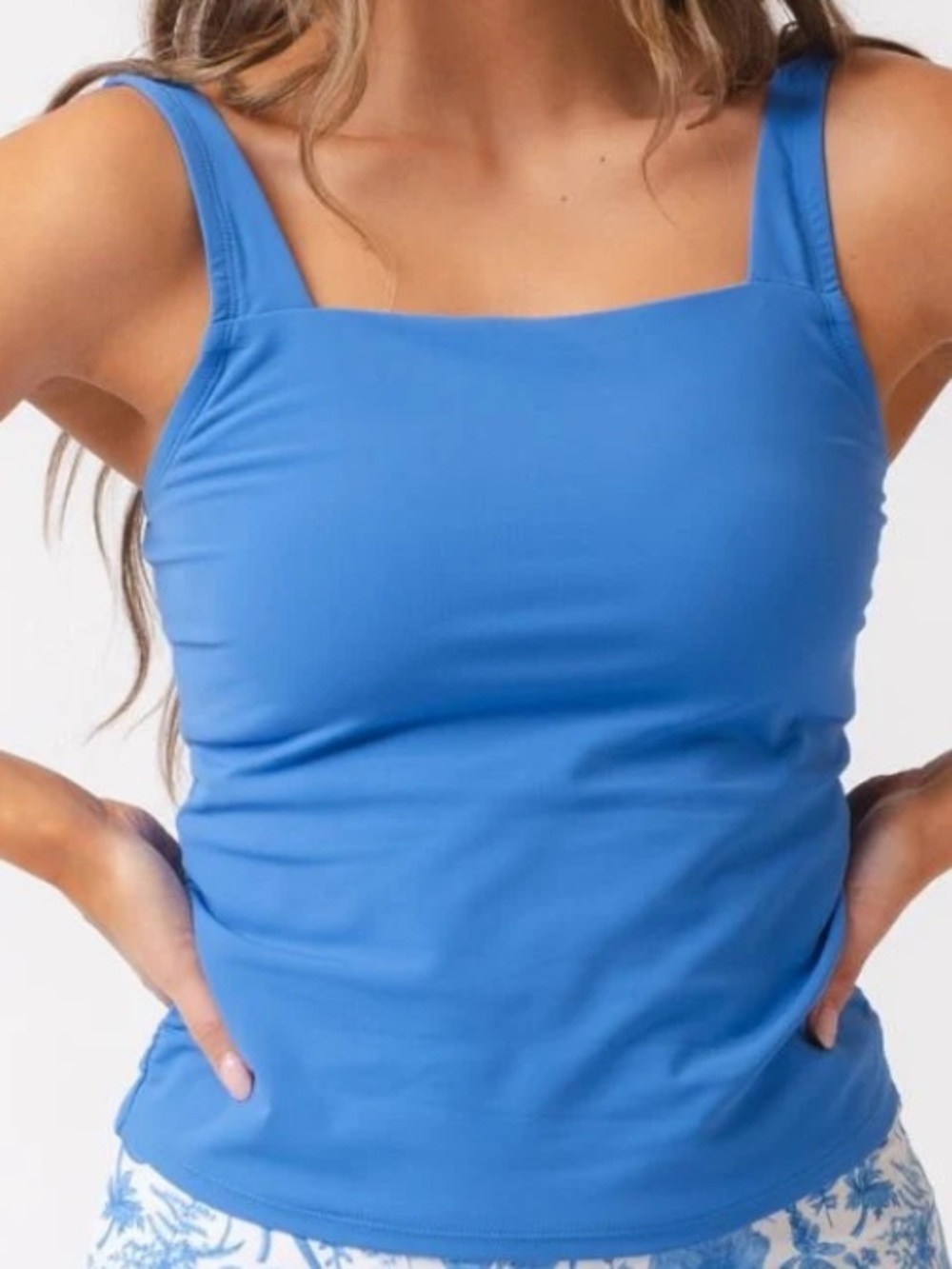 Lime Ricki Blue Square Neck Swim Tank Tankini (no bottoms)
